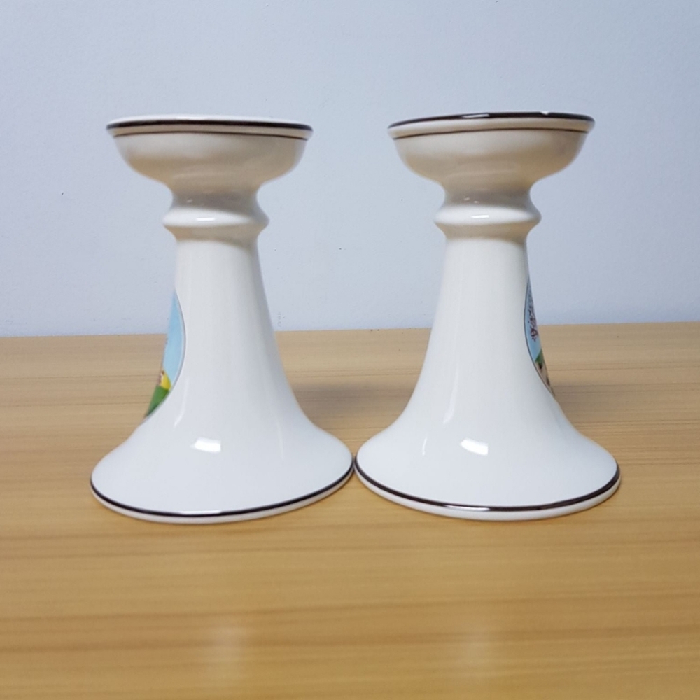 Villeroy & Boch Candle Stick Holders Taper Luxembourg Porcelain Naif Tree Scene - Picture 4 of 8